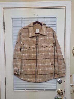 Joie Beige Plaid Utility Shirt Jacket